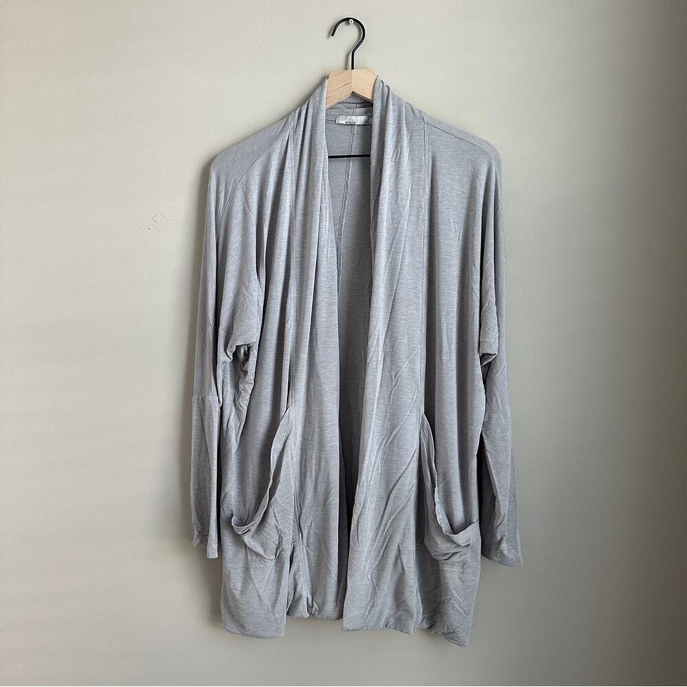prAna Women’s Gray Open Front Long Cardigan Sweater Pockets Modal Blend Size M